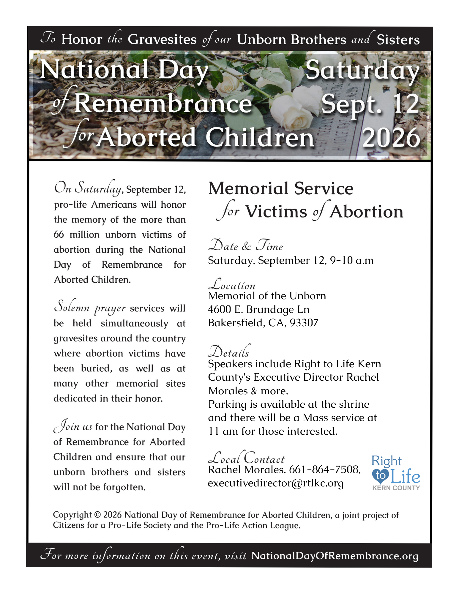 National Day of Remembrance for Aborted Children memorial event flyer